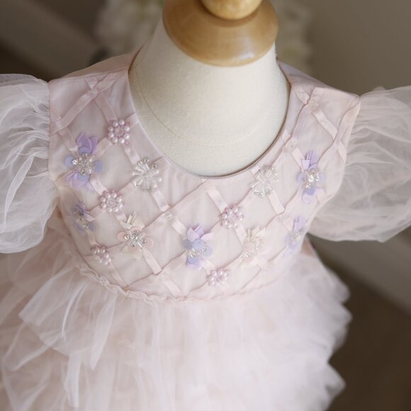 Tutu Du Monde Heavenly Pink Floral Lattice Bebe Tutu Dress Party Portrait NWT - Picture 4 of 8